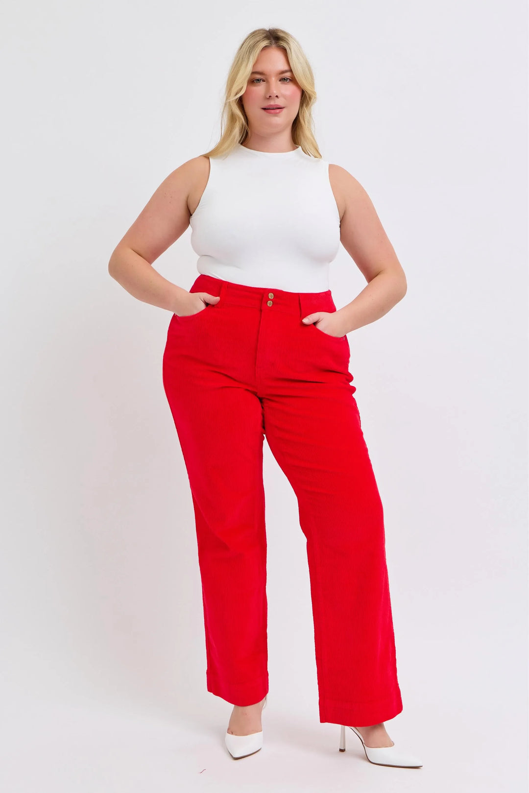 Judy Blue Plus Size High Waist Corduroy Trouser Wide Plus Pants