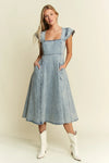 Jade By Jane Ruffled Denim Midi Dress - DAVERRI FASHIONS
