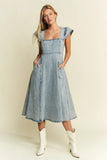 Jade By Jane Ruffled Denim Midi Dress - DAVERRI FASHIONS