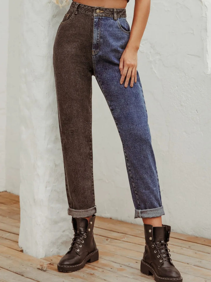 Two Tone Straight Leg Jeans | Jeans Daverri Fashions