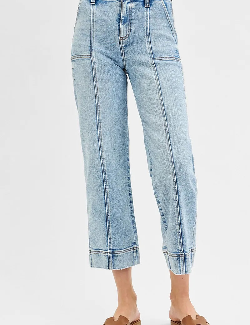 RISEN Full Size High Rise Crop Wide Front Seam Detailed Jeans | Jeans Daverri Fashions