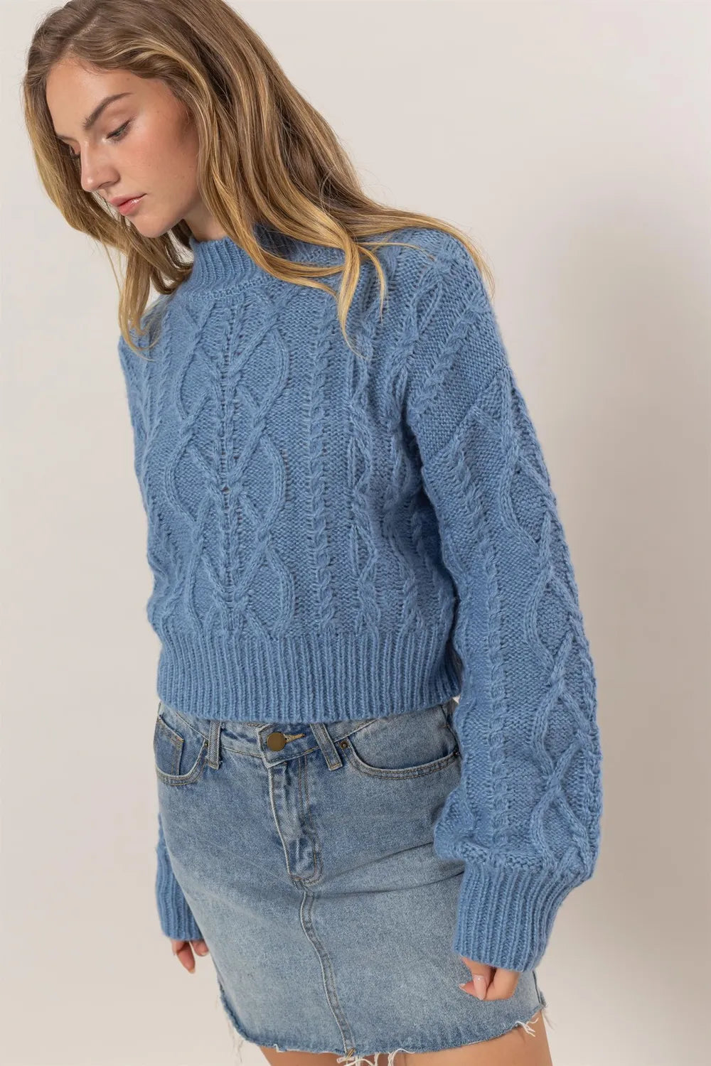 HYFVE Cable-Knit Mock Neck Dropped Shoulder Sweater Sweaters