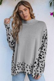 Leopard High Neck Side Slit Oversized Sweater | Sweaters & Cardigans/Sweaters Daverri Fashions