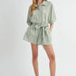 MABLE Embroidered Button Down Collared Neck Romper Rompers