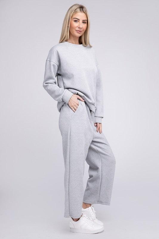 Textured Top and Pants Loungewear Set Pants Sets