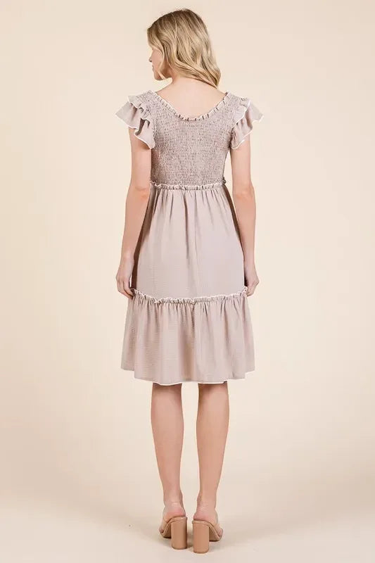 Lime 'N' Chili Ruffle Trim Smocked Dress with Contrast - DAVERRI FASHIONS