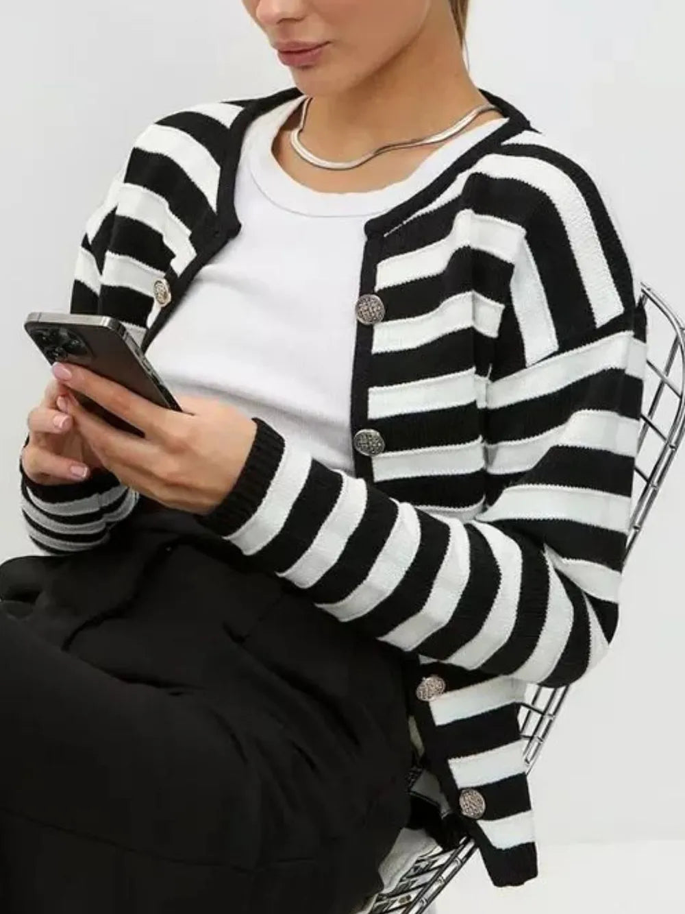 Striped Dropped Shoulder Long Sleeve Cardigan | Cardigans Daverri Fashions