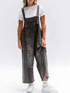 Daverri Distressed Wide Leg Denim Overalls in dark gray