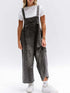 Daverri Distressed Wide Leg Denim Overalls in dark gray