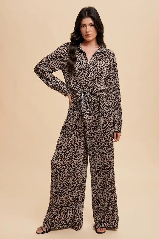 Annie Wear Leopard Plisse Lounge Wide Pants