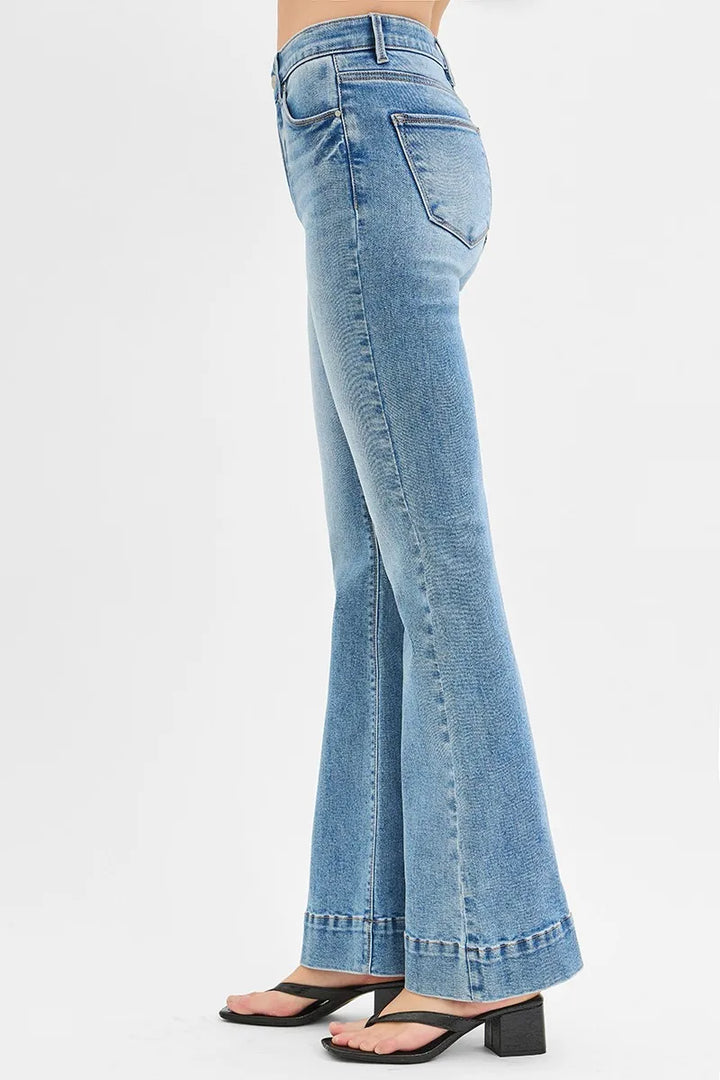 RISEN Full Size Tummy Control Elastic Band High Rise Flare Jeans Plus Size Jeans