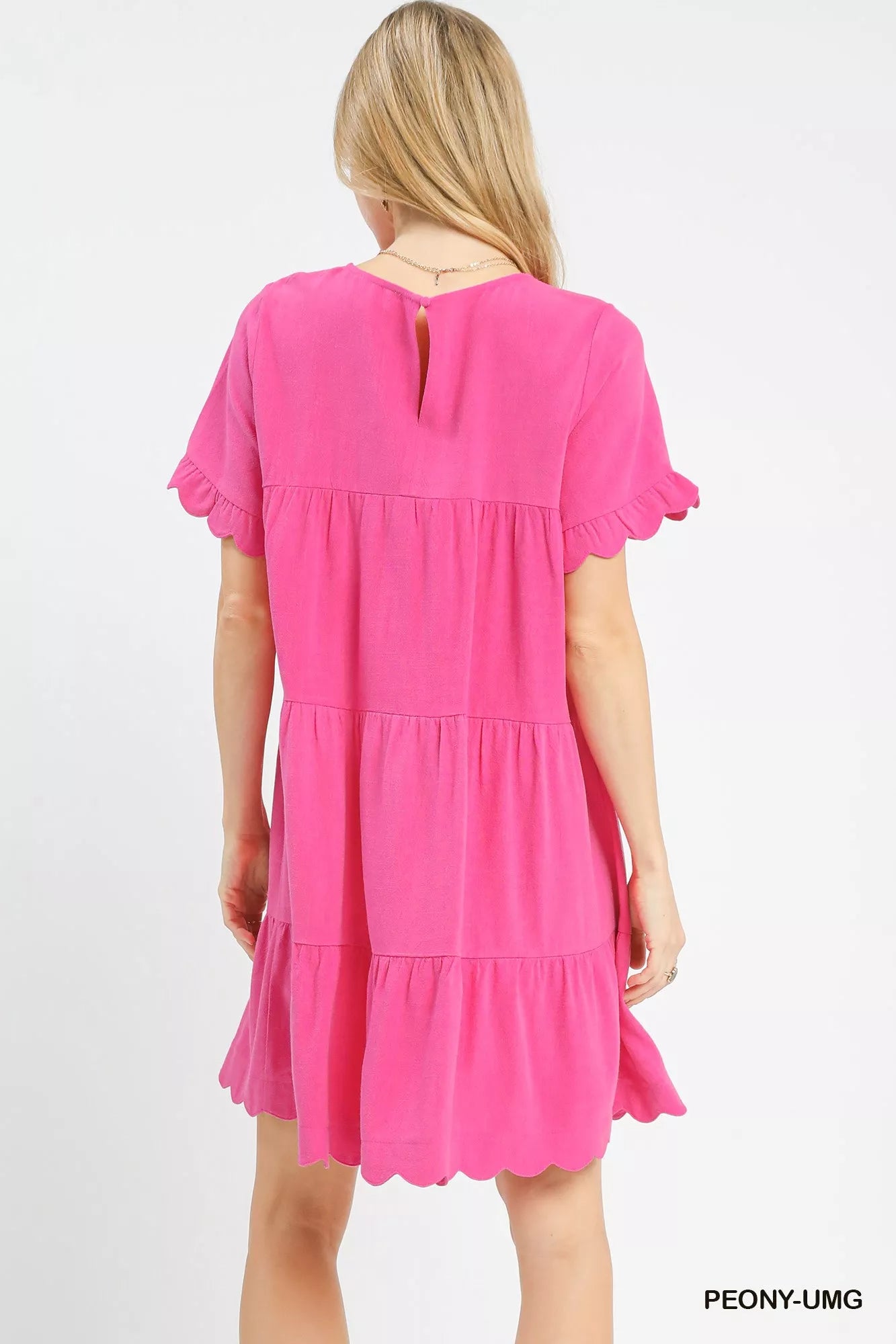 Umgee vibrant pink linen tiered babydoll dress with ruffle sleeves
