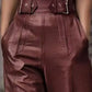 Daverri Fashions womens high-waisted burgundy faux leather flare pants