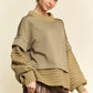 Davi & Dani faux layered olive green knit sweater with ribbed cuffs