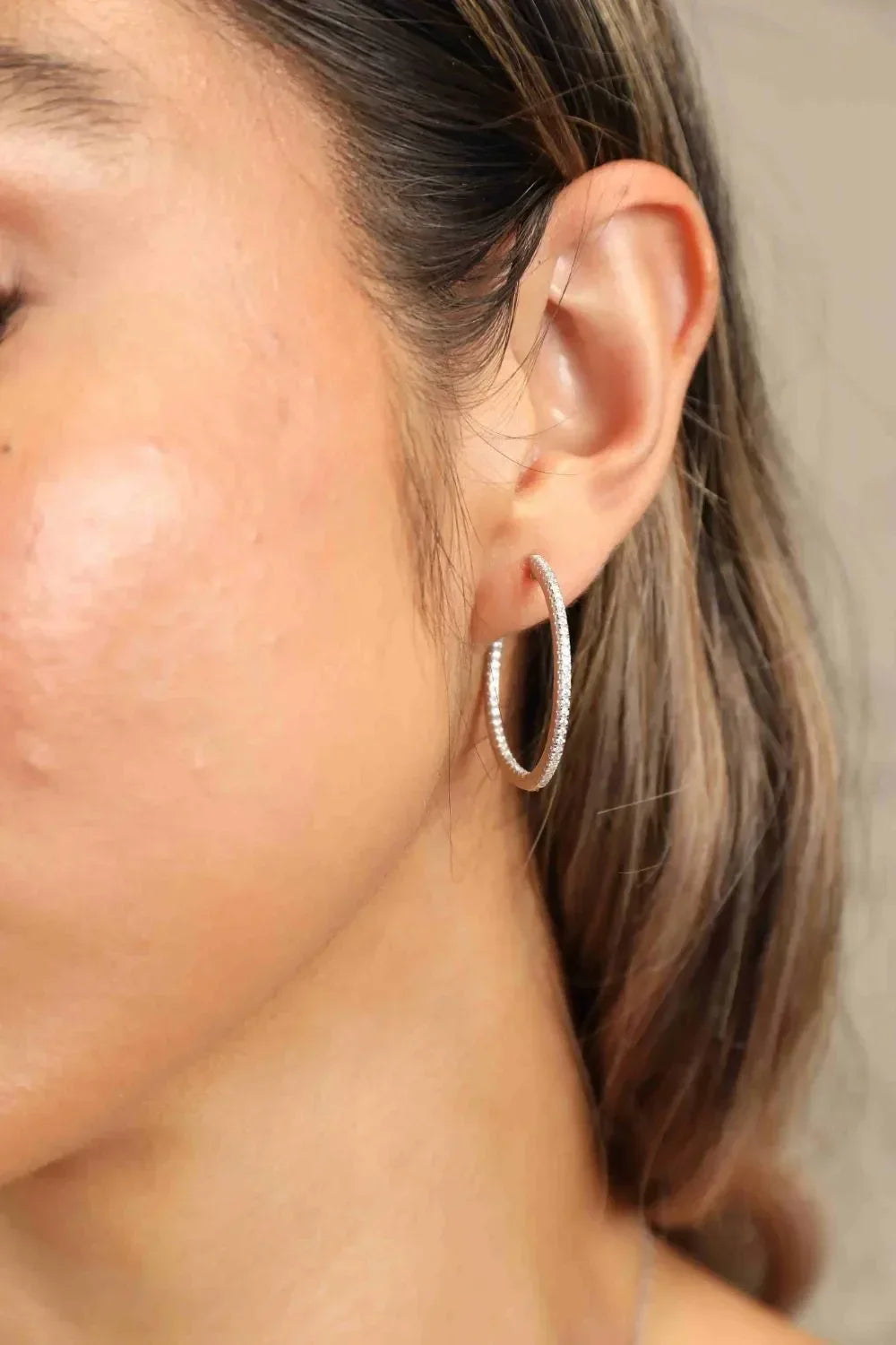 Adored Inlaid Moissanite 925 Sterling Silver Hoop Earrings - DAVERRI FASHIONS