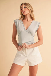 Aemi+Co V-Neck Cap Sleeve Cropped Top | Tops Daverri Fashions