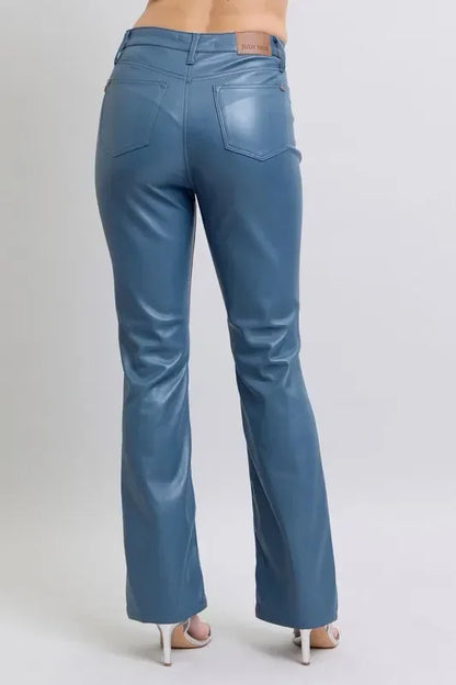 Judy Blue Full Size High Waist Tummy Control Faux Leather Bootcut Pants Plus Size - DAVERRI FASHIONS