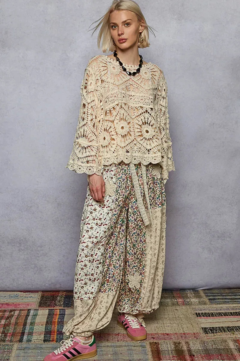 POL Round Neck Weave Knit Pattern Cropped Cover Up - DAVERRI FASHIONS