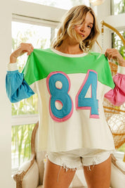 BiBi Color Block Patched Long Sleeve Top | Tops Daverri Fashions