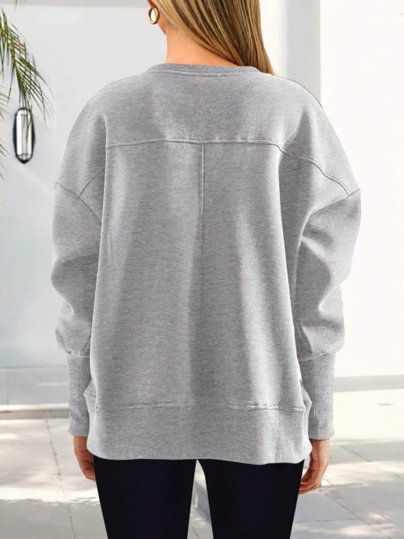Slit Round Neck Dropped Shoulder Sweatshirt | Sweatshirts Daverri Fashions