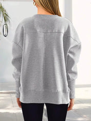Slit Round Neck Dropped Shoulder Sweatshirt | Sweatshirts Daverri Fashions