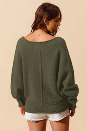 SO ME Loose Fit Exposed Seam Slouchy Boucle Sweater Olive | Sweaters Daverri Fashions