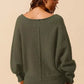 SO ME Loose Fit Exposed Seam Slouchy Boucle Sweater Olive - DAVERRI FASHIONS
