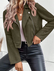 Zip Up Suede Cropped Moto Jacket | Jackets Daverri Fashions