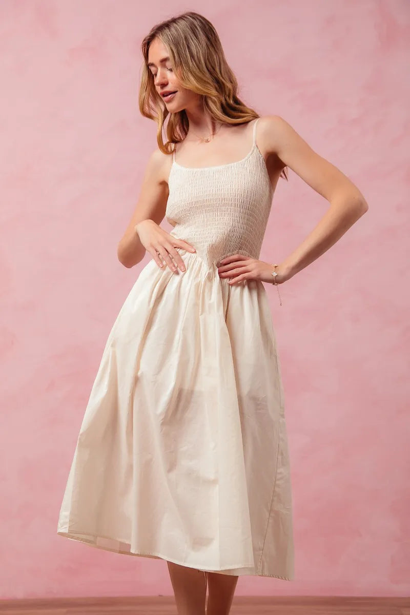 SO ME Smocked Sleeveless Casual Everyday Dress With Slit