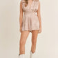MABLE Draped Romper with Pleated Shoulder Pad Detail - DAVERRI FASHIONS