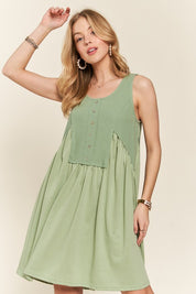 ADORA Decorative Button Sleeveless Babydoll Dress