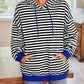 Lovelet Drawstring Striped Long Sleeve Hoodie - DAVERRI FASHIONS