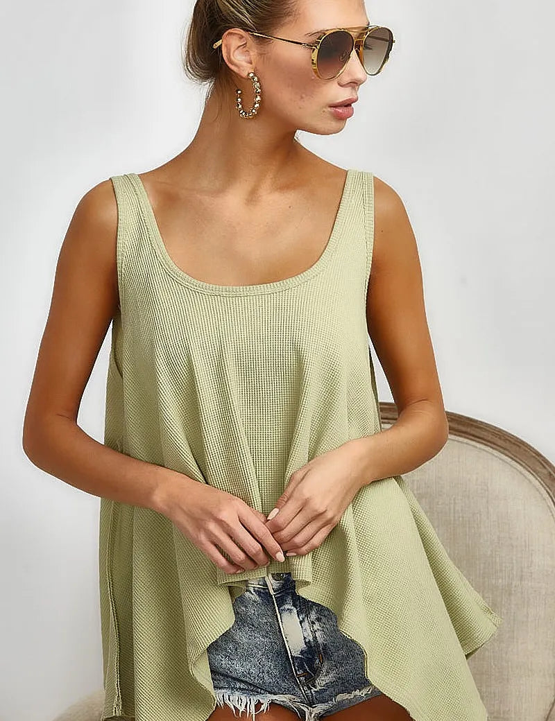 BiBi High and Low Flare Knit Tank Top | Tops Daverri Fashions