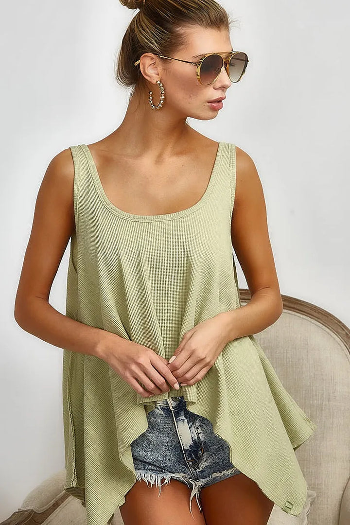 BiBi High and Low Flare Knit Tank Top Tank Tops
