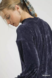 Umgee Velour Crewneck Balloon Sleeve Sweatshirt | Sweatshirts Daverri Fashions