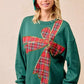 BiBi Plaid Ribbon Bow Detail Christmas Fleece Pullover - DAVERRI FASHIONS