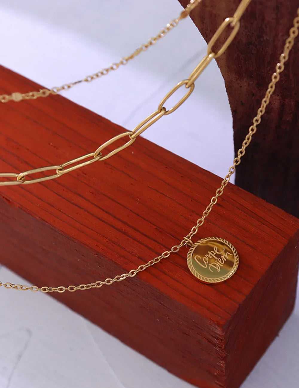 18K Gold-Plated Three-Layered Engraved Necklace | Necklaces Daverri Fashions