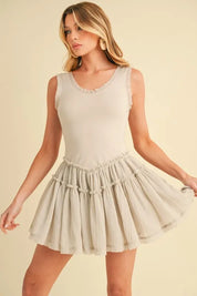OATMEAL S Aemi+Co Frill Sleeveless Drop Waist Mini Dress | Daverri Fashions