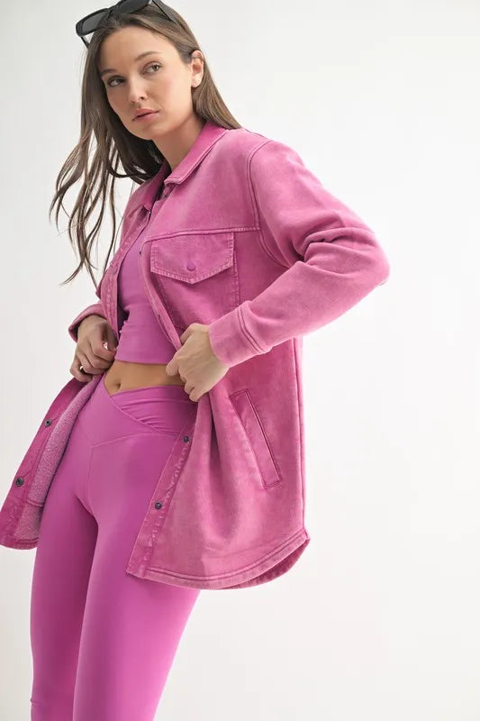 MONO B Snap-On Shacket with Pockets NEW ORCHID