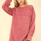 VERY J Mineral Washed Oversized Sweatshirt Mini Dress Magenta Mini Dresses