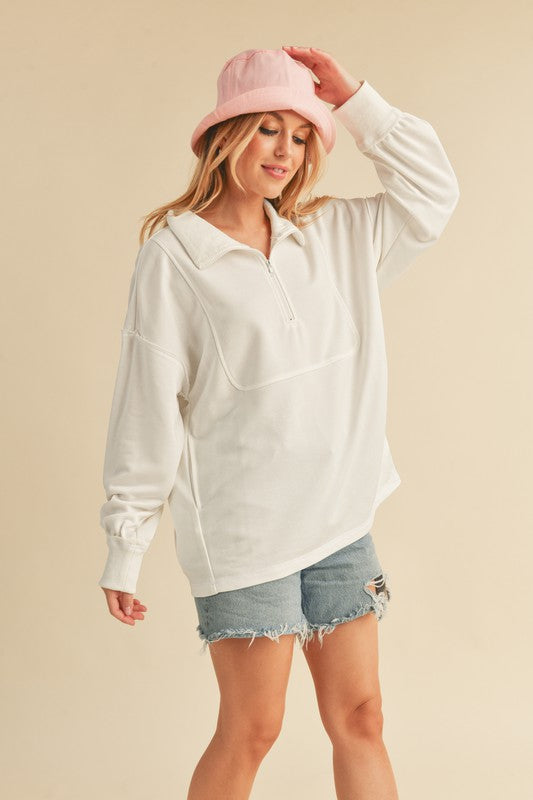 Aemi+Co Exposed Seam Half Zip Drop Shoulder Sweatshirt