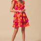 SO ME Floral V Neck Layered Dress with Elasticized Waist