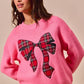 SO ME Checker Plaid Ribbon Christmas Holiday Sweater - DAVERRI FASHIONS