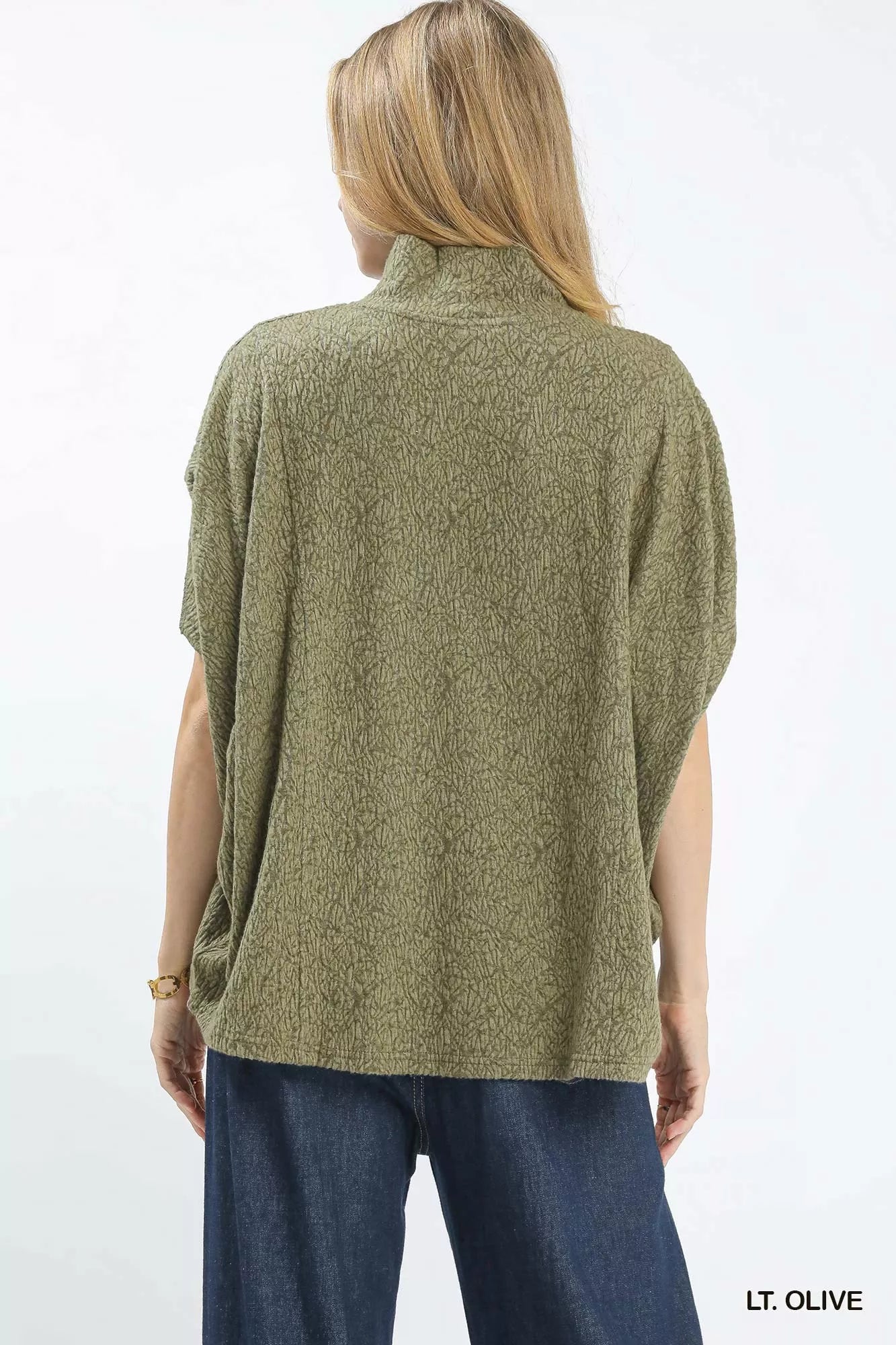 Umgee Textured Mock Neck Relaxed Top | Blouses Daverri Fashions