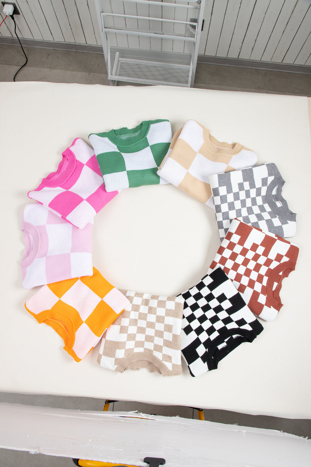 Checkered Bishop Sleeve Sweater | Sweaters Daverri Fashions