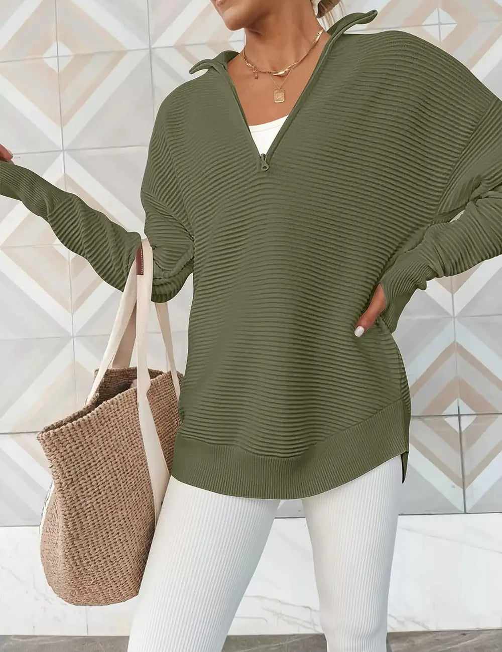 Half Zip Long Sleeve Knit Top | Knit Tops Daverri Fashions