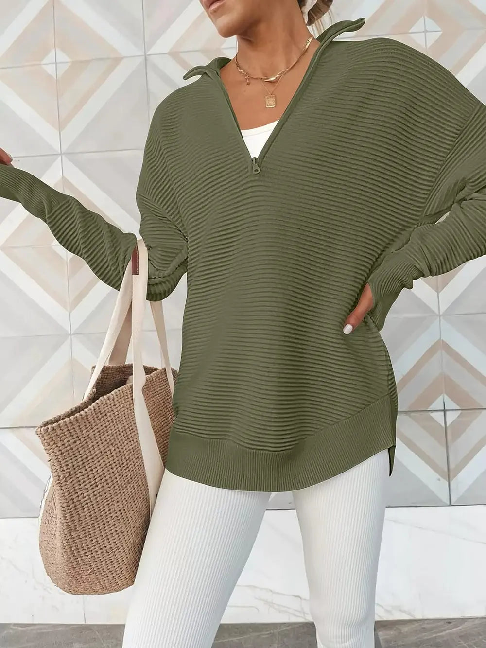 Half Zip Long Sleeve Knit Top | Knit Tops Daverri Fashions