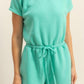 HYFVE Round Neck Short Sleeve Drawstring Waist Romper Rompers