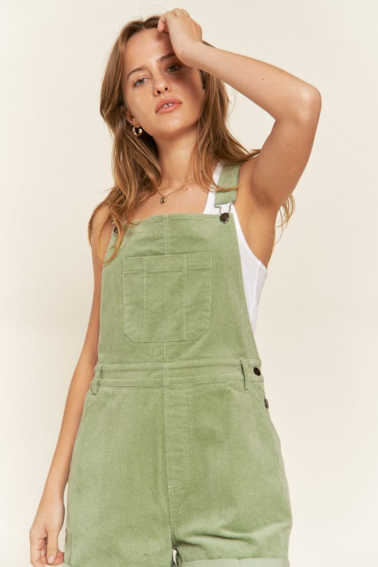 Adjustable Shoulder Straps Corduroy Shortalls Shortalls