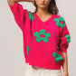 BiBi Pearl Beads Flowers Sweater Top - DAVERRI FASHIONS